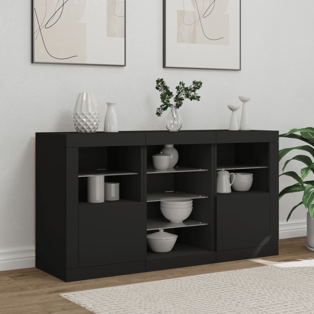 Sideboard with LED Lights Black 123x37x67 cm